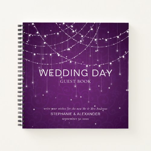 Royal Purple String Lights Wedding Guest Book