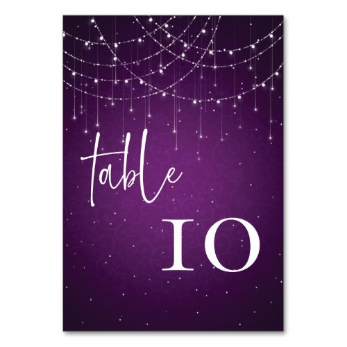 Royal Purple String Lights Wedding Table Number