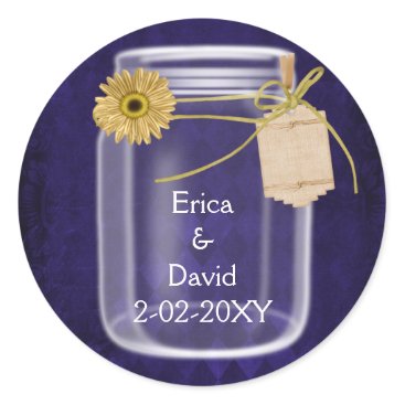 royal purple, sunflower mason jar wedding seals
