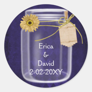 royal purple, sunflower mason jar wedding seals