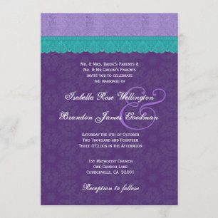 Royal Purple Teal Lace Wedding V10A Invitation
