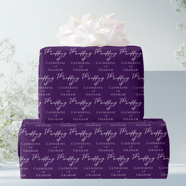 Royal Purple Typography Personalized Wedding Wrapping Paper (Creator Uploaded)