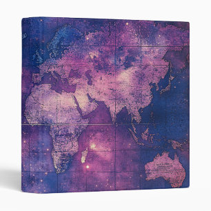 Royal Purple Vintage Celestial World Map 3 Ring Binder