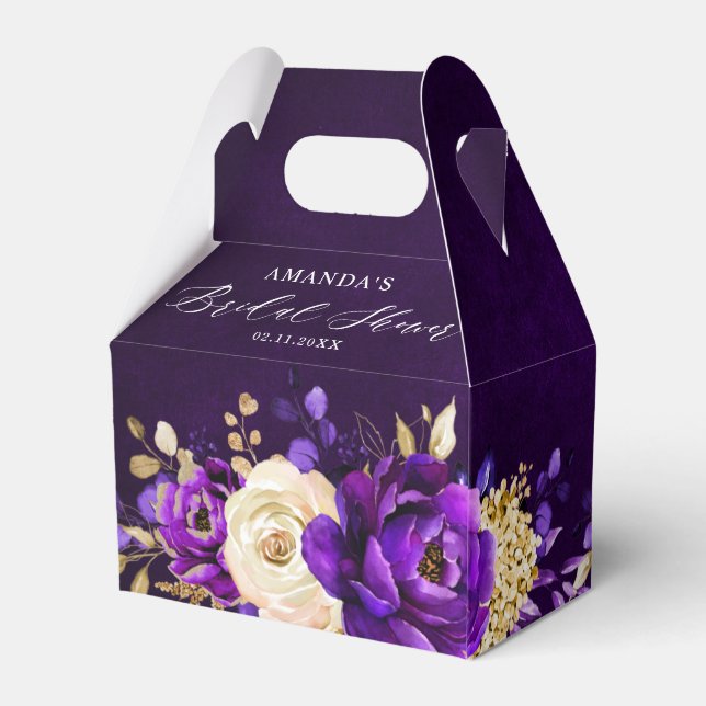 Royal Purple Violet Gold  Botanical Bridal Shower  Favor Boxes (Back Side)