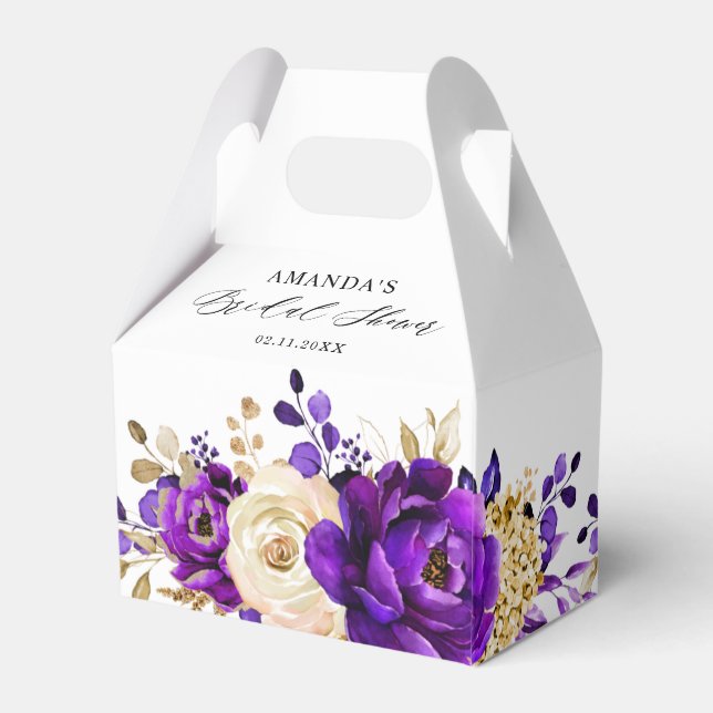 Royal Purple Violet Gold  Botanical Bridal Shower Favor Boxes (Back Side)