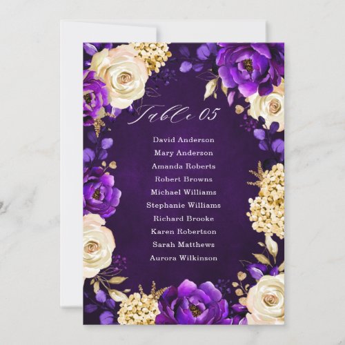 Royal Purple Violet Gold Botanical Seating Chart I Invitation