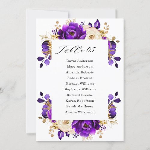 Royal Purple Violet Gold Botanical Seating Chart Invitation