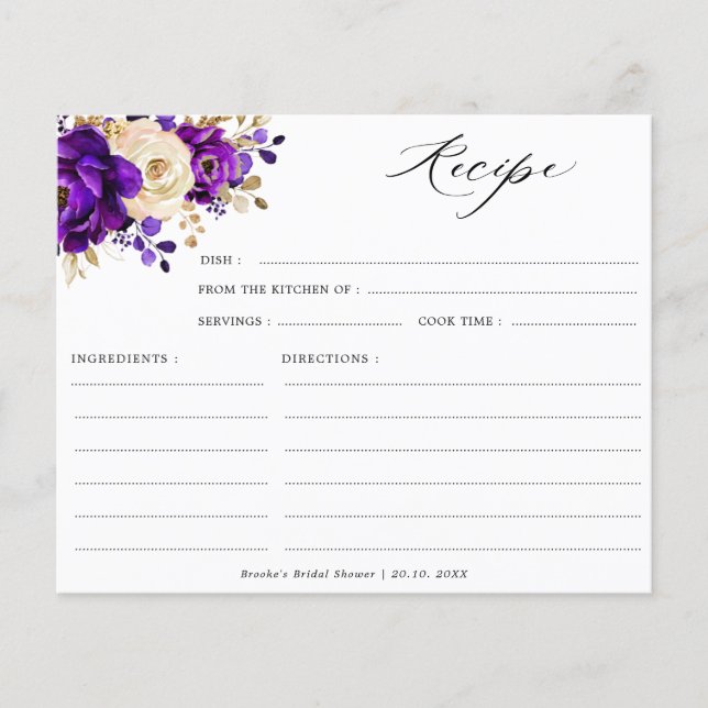 Royal Purple Violet Gold Bridal shower recipe (Front)