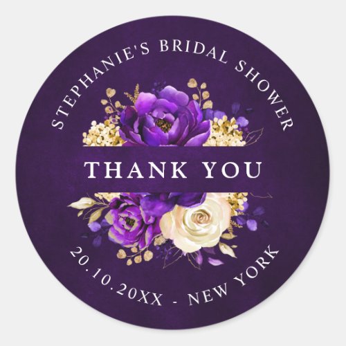 Royal Purple Violet Gold Bridal Shower Thank you   Classic Round Sticker