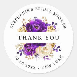 Royal Purple Violet Gold Bridal Shower Thank you Classic Round Sticker