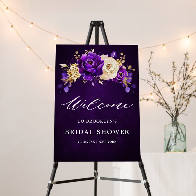Royal Purple Violet Gold Bridal Shower Welcome Foa Foam Board (In Situ (Stand))