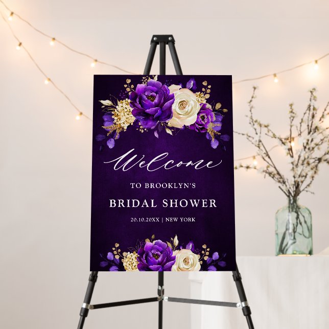 Royal Purple Violet Gold Bridal Shower Welcome Foa Foam Board (In Situ (Stand))