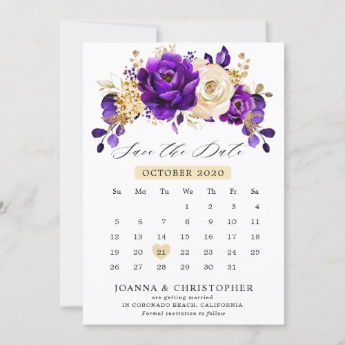 Royal Purple Violet Gold  calendar Save The Date