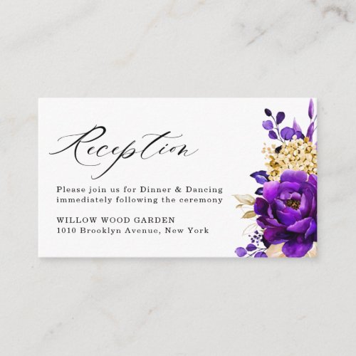 Royal Purple Violet Gold Floral Botanical Wedding Enclosure Card