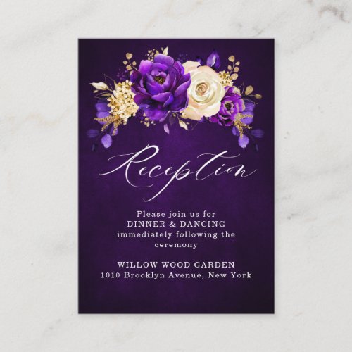 Royal Purple Violet Gold Floral Botanical Wedding  Enclosure Card