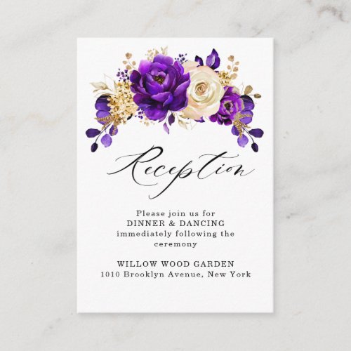 Royal Purple Violet Gold Floral Botanical Wedding Enclosure Card