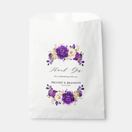 Royal Purple Violet Gold Floral Botanical Wedding Favor Bag