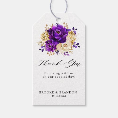 Royal Purple Violet Gold Floral Botanical Wedding Gift Tags