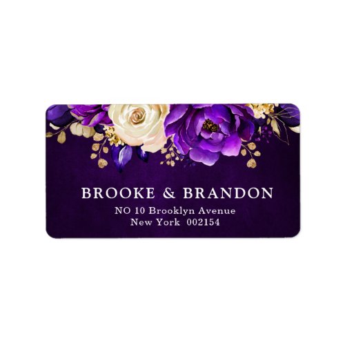 Royal Purple Violet Gold Floral Botanical Wedding  Label