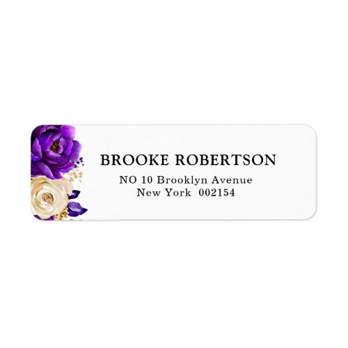 Royal Purple Violet Gold Floral Botanical Wedding Label