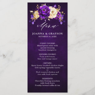 Royal Purple Violet Gold Floral Botanical Wedding Menu