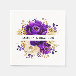 Royal Purple Violet Gold Floral Botanical Wedding Napkins