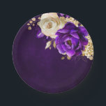 Royal Purple Violet Gold Floral Botanical Wedding  Paper Plates<br><div class="desc">Elegant royal purple gold theme wedding paper plate featuring elegant bouquet of royal purple,  Indigo,  gold,  yellow  color rose flowers buds and eucalyptus leaves. Please contact me for any help in customization or if you need any other product with this design.</div>