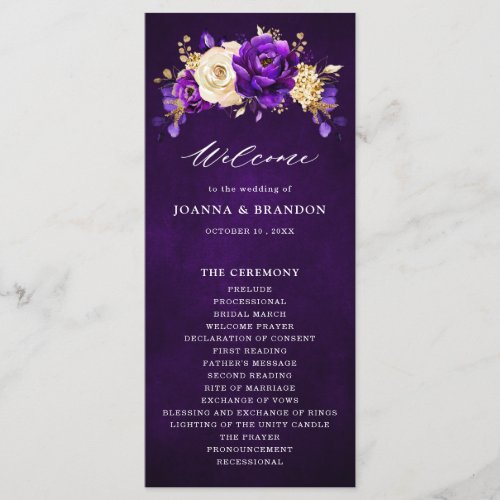 Royal Purple Violet Gold Floral Botanical Wedding  Program