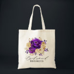 Royal Purple Violet Gold Floral Botanical Wedding Tote Bag<br><div class="desc">Elegant royal purple gold theme wedding bridesmaid  tote bag featuring elegant bouquet of royal purple,  Indigo,  gold,  yellow  color rose flowers buds and eucalyptus leaves. Please contact me for any help in customization or if you need any other product with this design.</div>