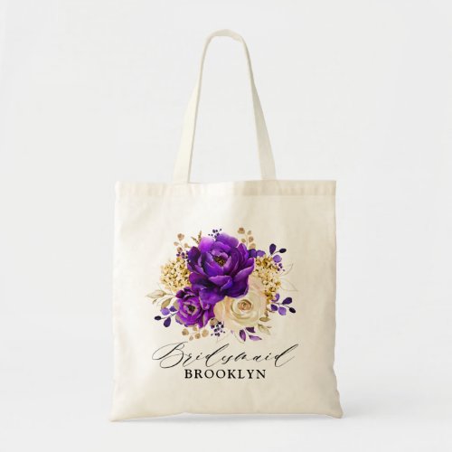 Royal Purple Violet Gold Floral Botanical Wedding Tote Bag