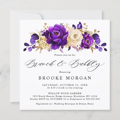 Royal Purple Violet Gold Floral Bridal Shower Invitation