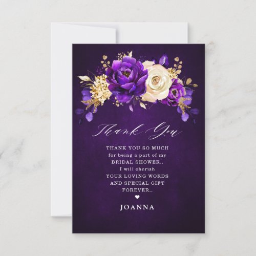 Royal Purple Violet Gold Floral Bridal Shower Than Thank You Card