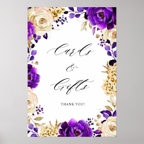 Royal Purple Violet Gold Floral Cards  Gifts Poster