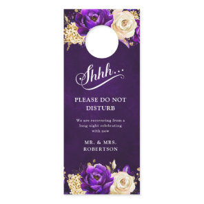 Royal Purple Violet Gold Floral  Do Not Disturb Do Door Hanger