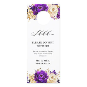 Royal Purple Violet Gold Floral Do Not Disturb Door Hanger