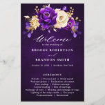 Royal Purple Violet Gold Floral  Wedding  Program<br><div class="desc">Elegant royal purple gold theme wedding program featuring elegant bouquet of royal purple,  Indigo,  gold,  yellow  color rose flowers buds and eucalyptus leaves. Please contact me for any help in customization or if you need any other product with this design.</div>