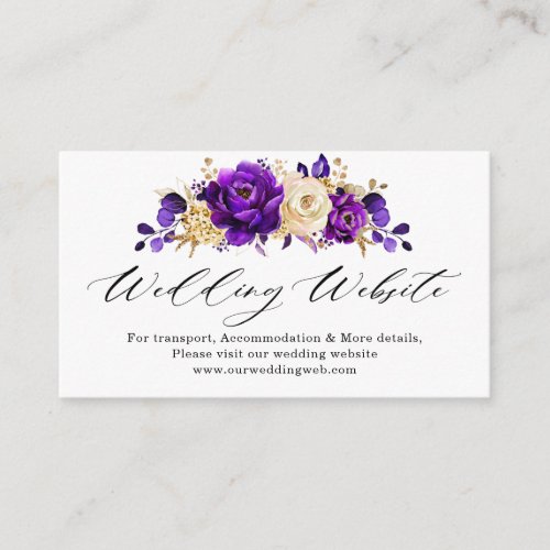 Royal Purple Violet Gold Floral Wedding Website  Enclosure Card