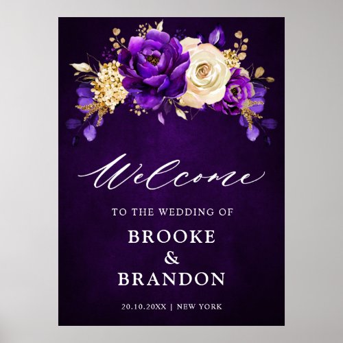Royal Purple Violet Gold Floral  Wedding Welcome P Poster