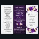 Royal Purple Violet Gold Wedding Tri-fold Program<br><div class="desc">Elegant royal purple gold theme wedding tri-fold program featuring elegant bouquet of royal purple,  Indigo,  gold,  yellow  color rose flowers buds and eucalyptus leaves. Please contact me for any help in customization or if you need any other product with this design.</div>