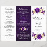 Royal Purple Violet Gold Wedding Tri-fold Program<br><div class="desc">Elegant royal purple gold theme wedding tri-fold program featuring elegant bouquet of royal purple,  Indigo,  gold,  yellow  color rose flowers buds and eucalyptus leaves. Please contact me for any help in customization or if you need any other product with this design.</div>