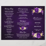 Royal Purple Violet Gold Wedding Tri Fold Program<br><div class="desc">Elegant royal purple gold theme wedding tri fold program featuring elegant bouquet of royal purple,  Indigo,  gold,  yellow  color rose flowers buds and eucalyptus leaves. Please contact me for any help in customization or if you need any other product with this design.</div>