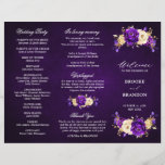 Royal Purple Violet Gold Wedding Tri Fold Program<br><div class="desc">Elegant royal purple gold theme wedding tri fold program featuring elegant bouquet of royal purple,  Indigo,  gold,  yellow  color rose flowers buds and eucalyptus leaves. Please contact me for any help in customization or if you need any other product with this design.</div>