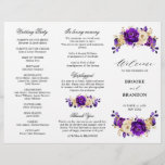 Royal Purple Violet Gold Wedding Tri Fold Program<br><div class="desc">Elegant royal purple gold theme wedding tri fold program featuring elegant bouquet of royal purple,  Indigo,  gold,  yellow  color rose flowers buds and eucalyptus leaves. Please contact me for any help in customization or if you need any other product with this design.</div>