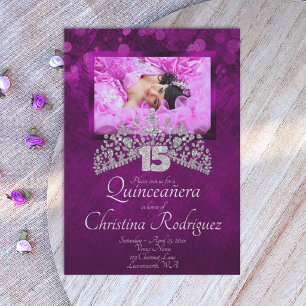 Royal Purple, Violet Quinceanera Diamond Tiara Invitation