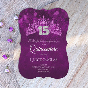 Royal Purple, Violet Quinceanera with Pink Tiara Invitation