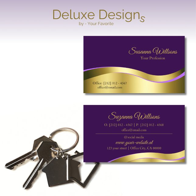 Royal Purple Wavy Gold Decor Elegant and Luxurious Business Card (Creator Uploaded)