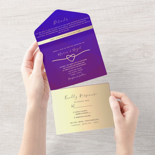 Royal Purple Wedding All In One Invitation (Tearaway)