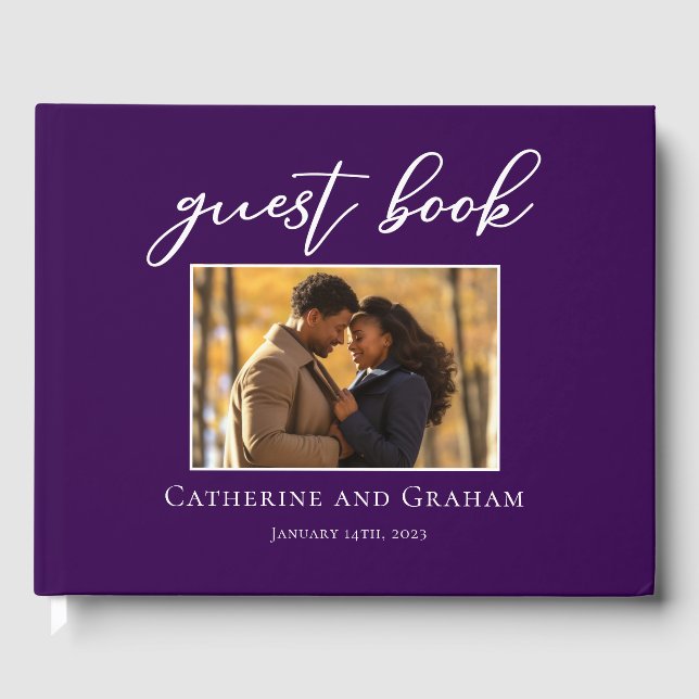 Royal Purple Wedding Couple Photo Guest Book (Front)