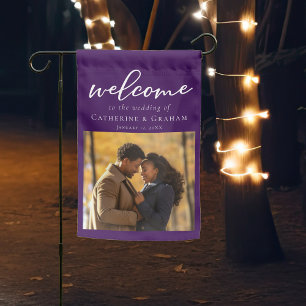 Royal Purple Wedding Couple Photo Welcome Garden Flag