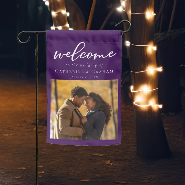 Royal Purple Wedding Couple Photo Welcome Garden Flag (Creator Uploaded)